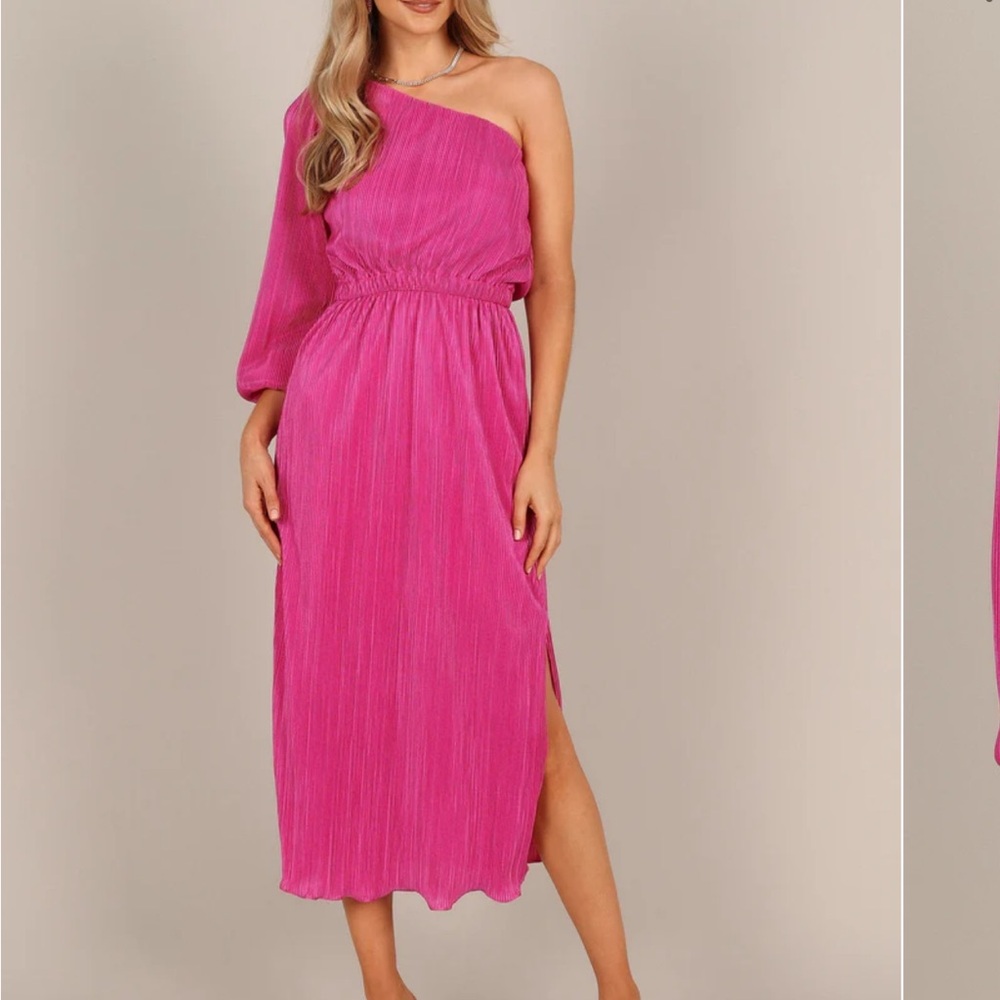 PONTEE ONE SHOULDER PLEATED MIDI DRESS - ORCHID